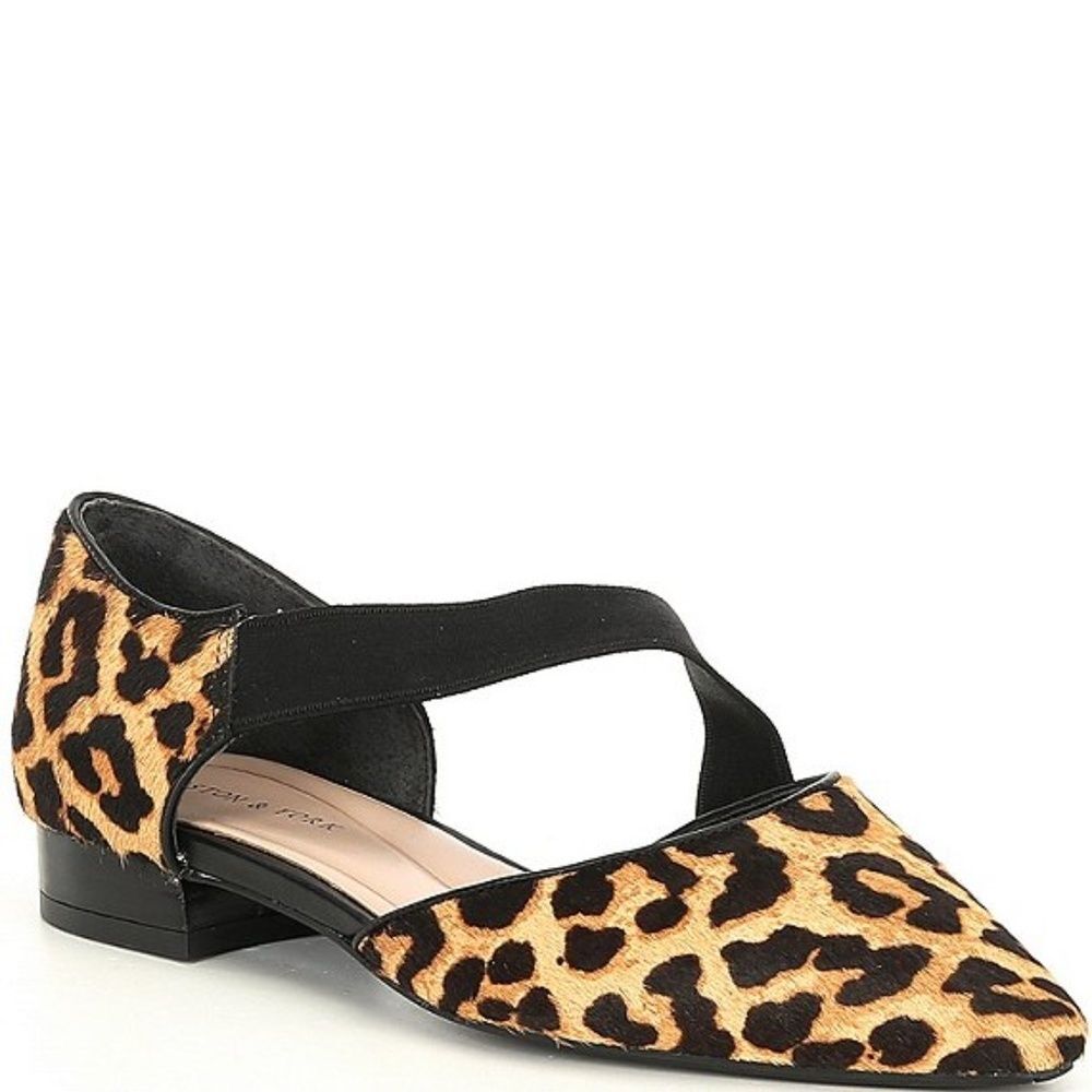 Preston & York Sabrina Leopard Haircalf Asymmetrical Pointed Toe Flat Shoes 6.5